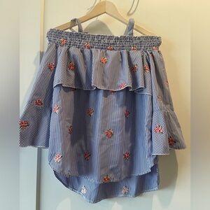 Signature Studio Blue Striped Floral Blouse